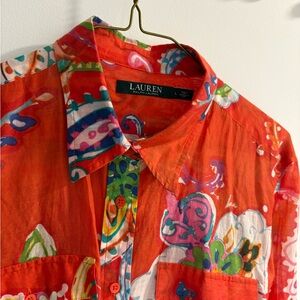 Lauren Ralph Lauren Bright Coral Floral Button-Up Shirt